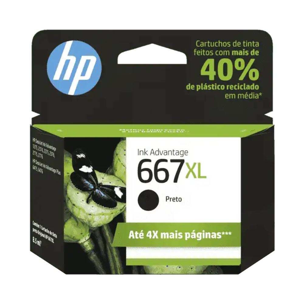 Cartucho HP 667XL Tinta Original Preto Alto Rendimento DeskJet 1275 2374 2375 2376