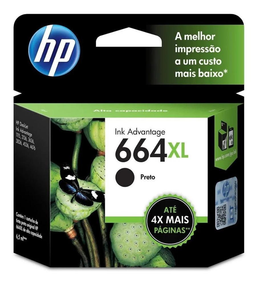 Cartucho HP 664XL Tinta Original Preto Alto Rendimento Deskjet 2136 2676 3776 5076
