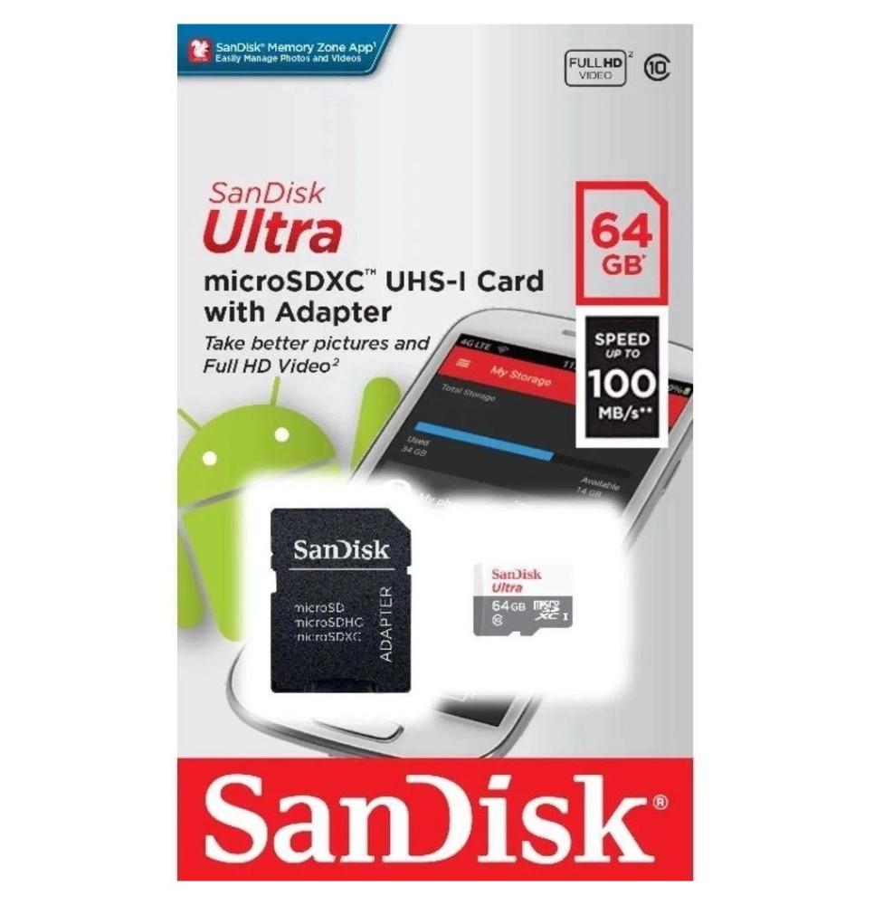Cartão Micro Sd 64gb Ultra Clase 10 MicroSDXC UHS-I 100mb/S