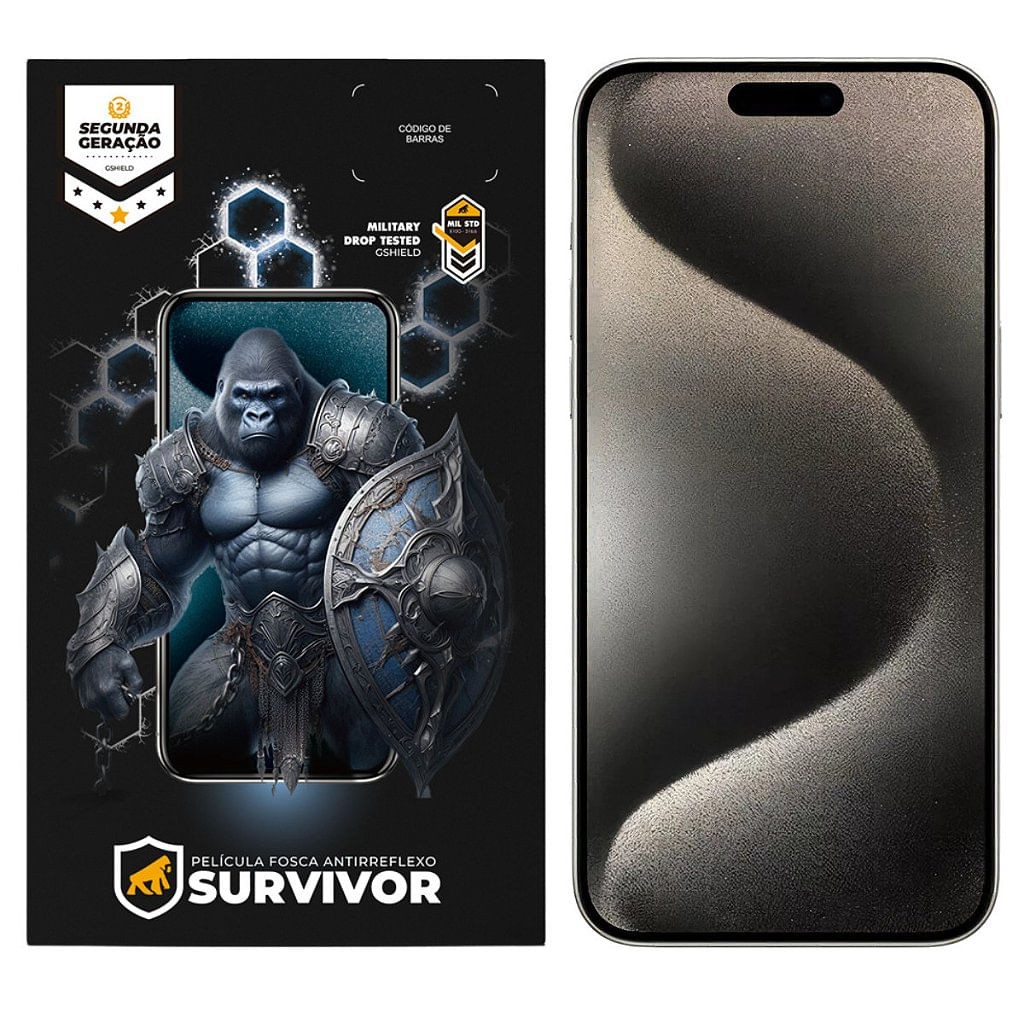 Película para iPhone 15 Pro Max com Aplicador - Survivor Fosca - Gshield