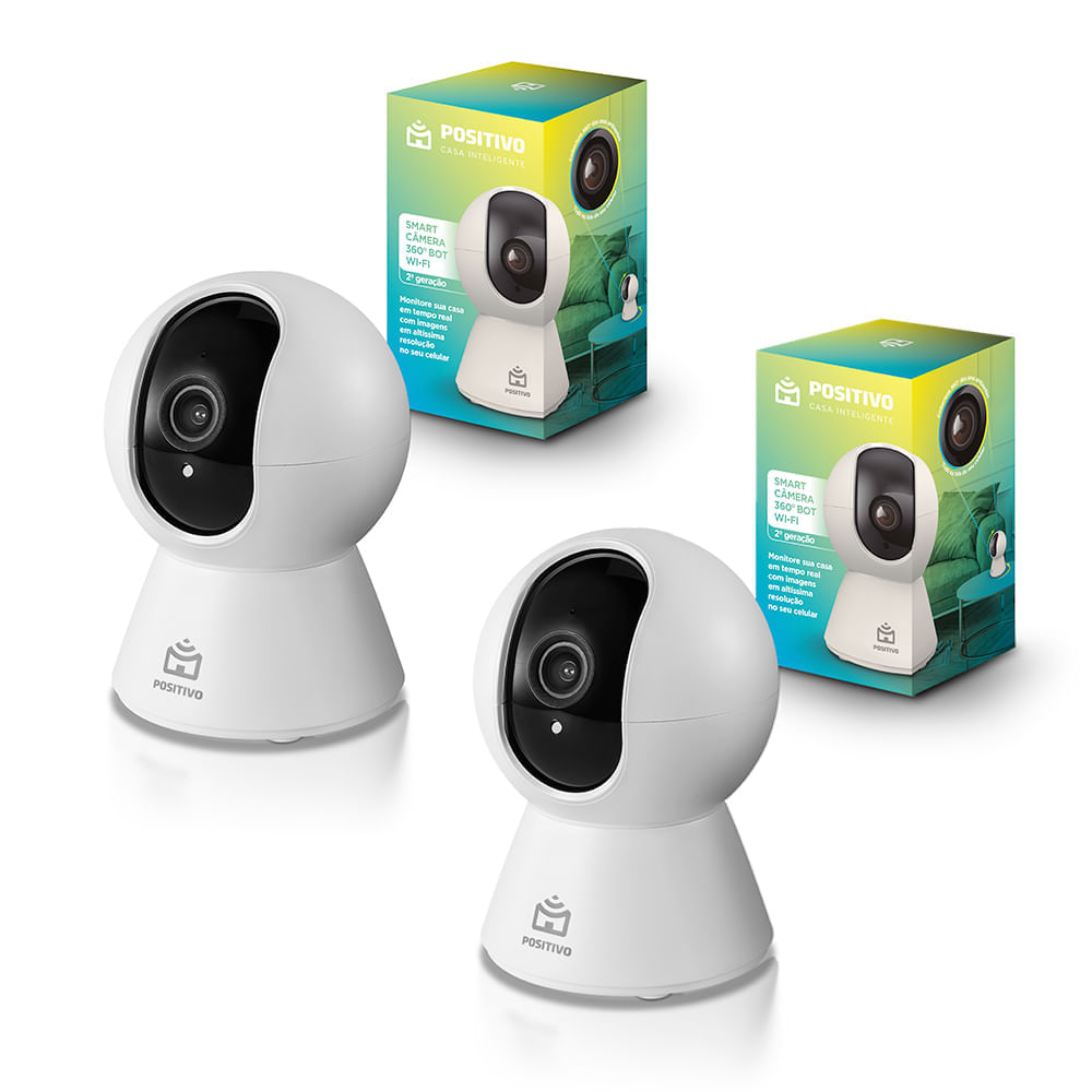 Kit 2 Smart Câmera 360° Bot Wi-Fi 2ª Geração Positivo Casa Inteligente - FHD - Noturna – Suporte a MicroSD 128GB