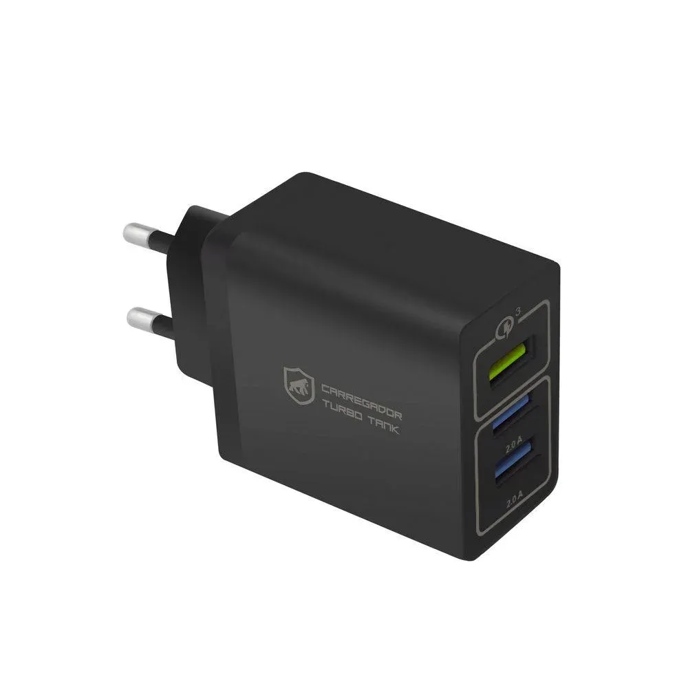 REEMBALADO - Carregador Turbo Triplo até 18W - Preto - Gshield