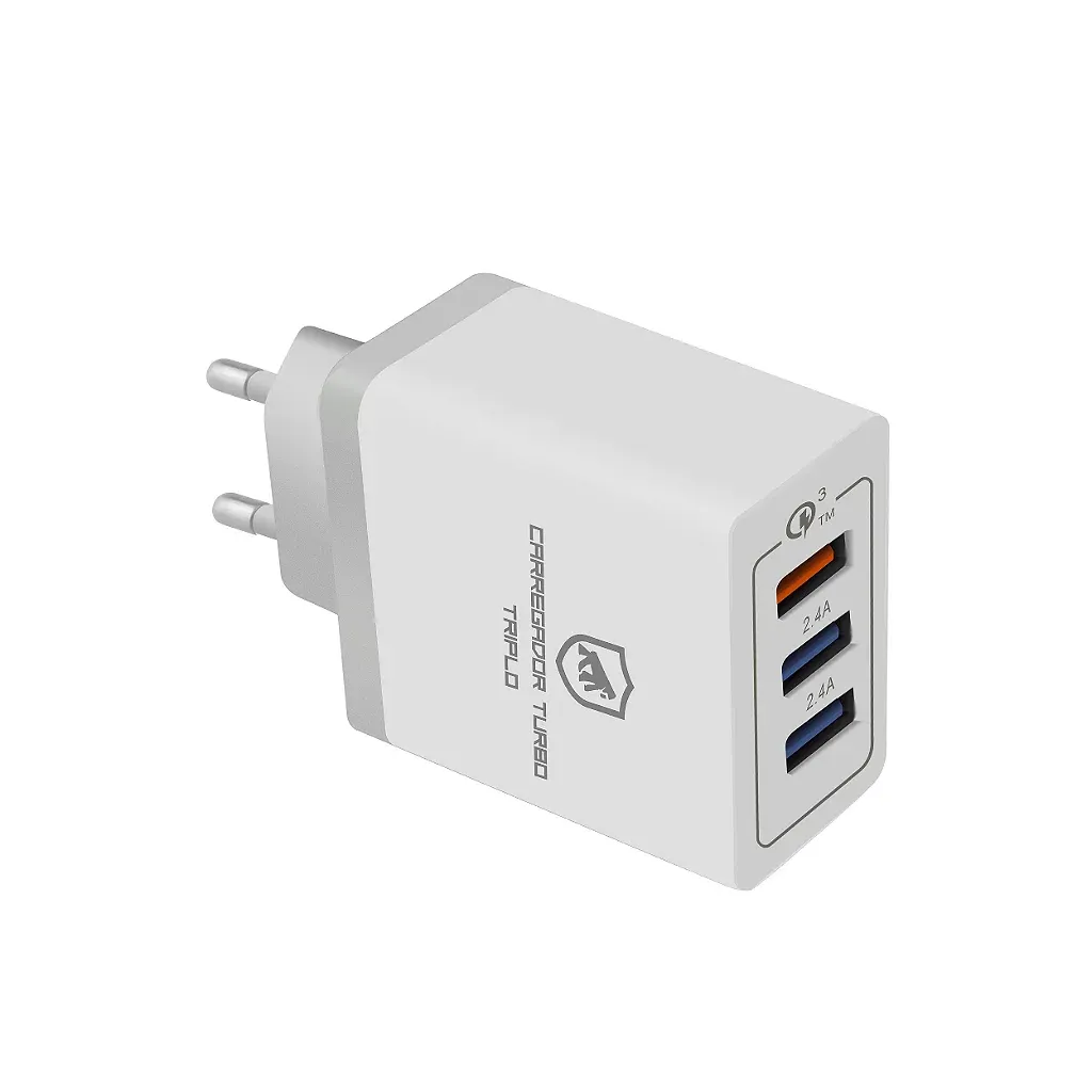 REEMBALADO - Carregador Turbo Triplo até 18W - Branco - Gshield