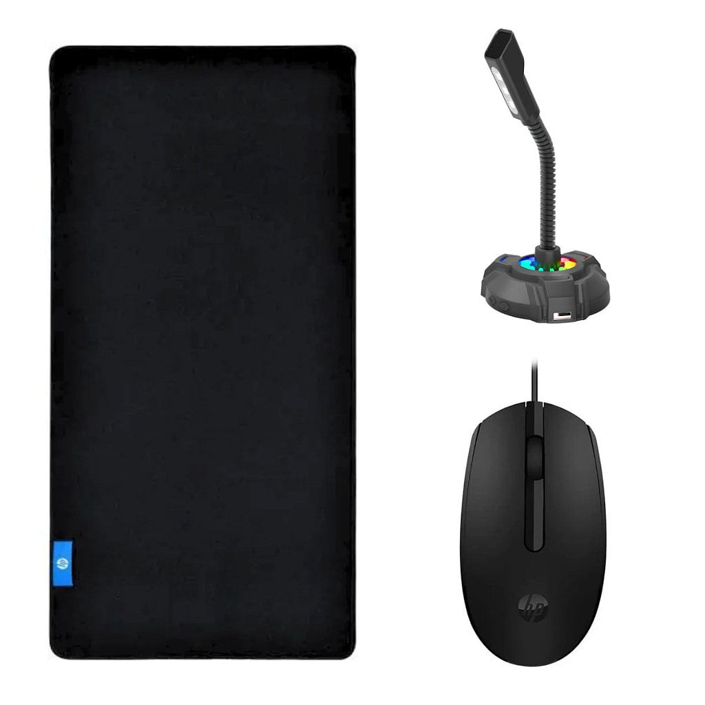 Kit Mouse Pad Speed Gamer Extra Grande + Mouse Óptico com Fio + Microfone - HP