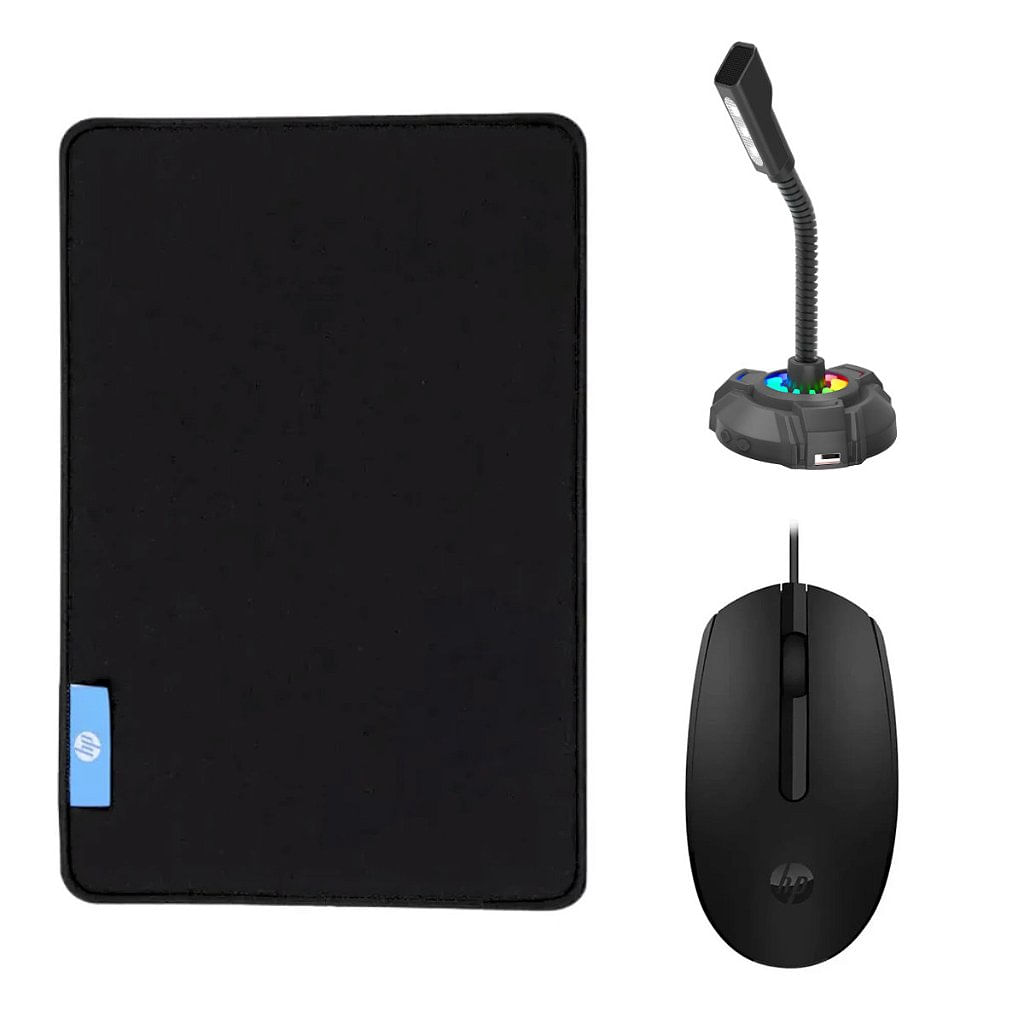 Kit Mouse Pad Speed Gamer + Mouse Óptico com Fio + Microfone - HP