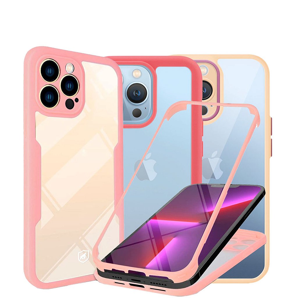 BLACK FRIDAY - Combo 3 em 1 - Capa 360 Rosa + Stronger Rosa + Lite Rosa para iPhone - Gshield