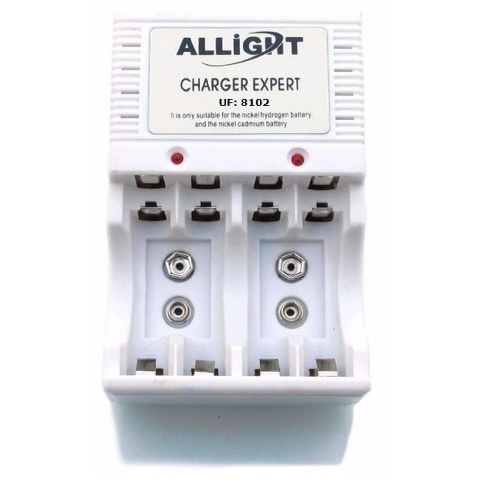 Carregador para Pilhas AA/AAA e Bateria 9V Recarregáveis Bivolt - Branco