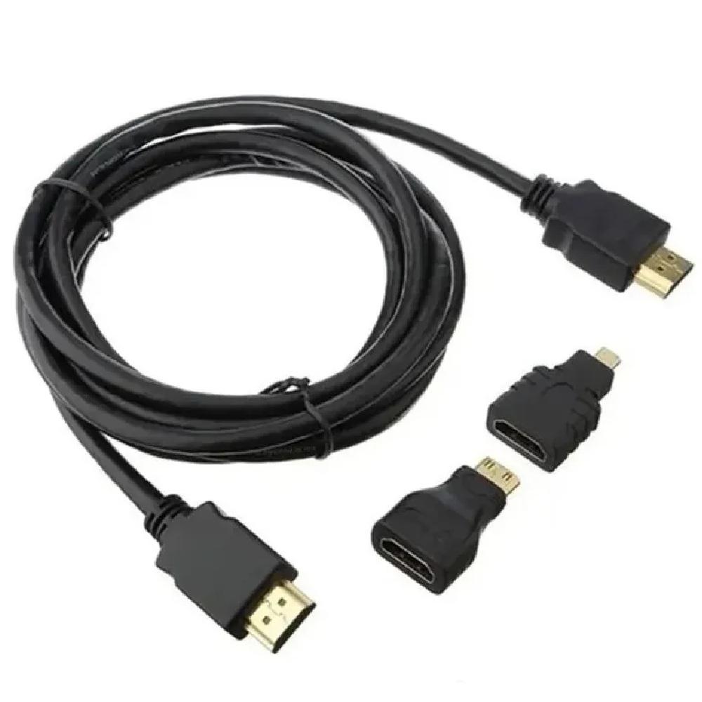 Kit HDMI 1080p 3x1 com 2 Adaptadores Pontas Micro e Mini HDMI - 1.8 Mts