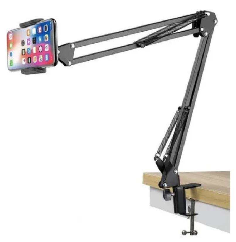 Suporte Braço Articulado Universal Mesa Celular Webcam Luz Led