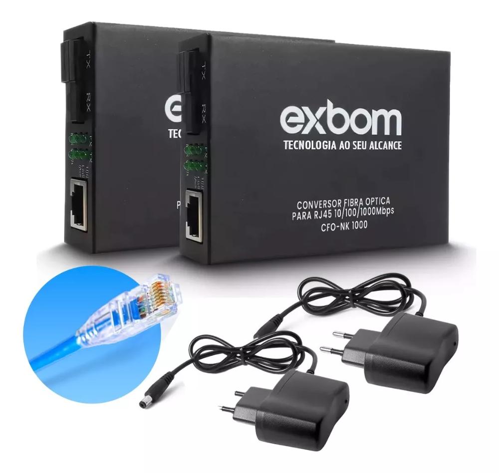 Par de Conversor Mídia Fibra Óptica A+B para RJ45 Gigabit 1000Mbps - 20 Km