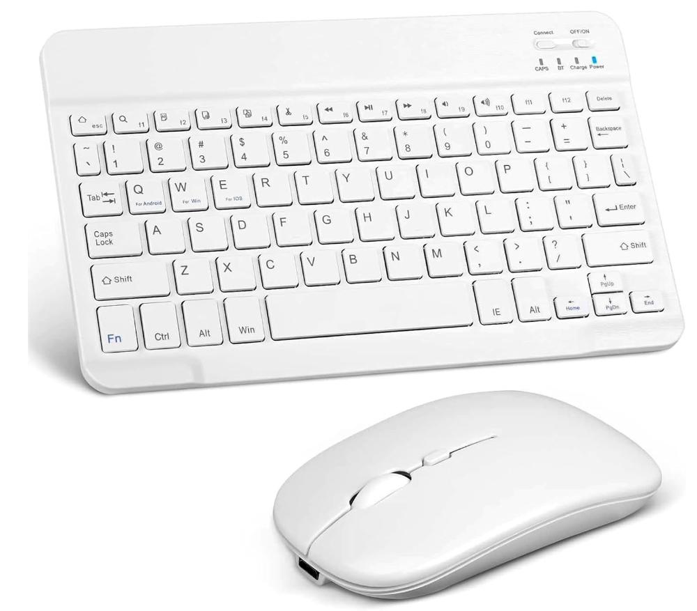 Kit Teclado e Mouse Bluetooth 5.2 Utra Fino Compatível Com Pc, iPad e Android - Branco