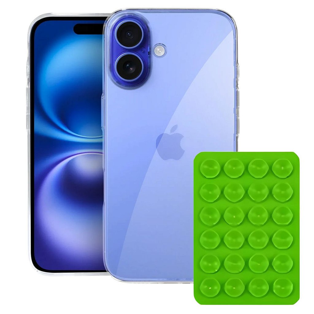 Kit Capa Crystal Slim para Iphone 16 +  Ventosa - VERDE - Gshield