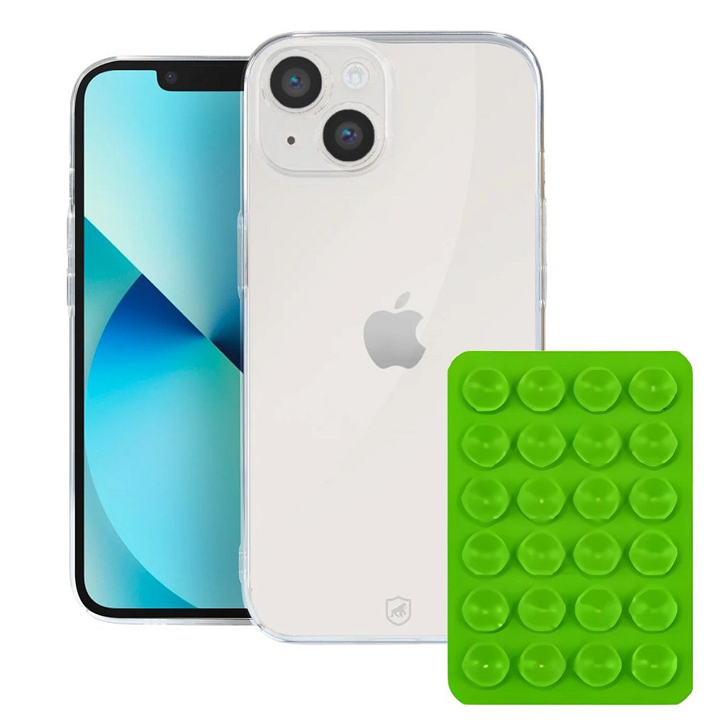Kit Capa Crystal Slim para Iphone 13 +  Ventosa - VERDE - Gshield