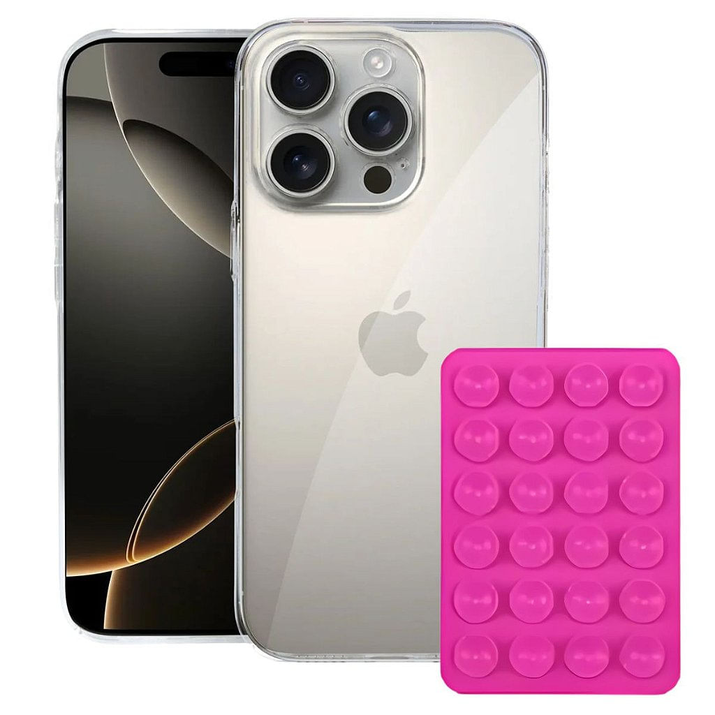 Kit Capa Crystal Slim para Iphone 16 Pro +  Ventosa - ROSA - Gshield