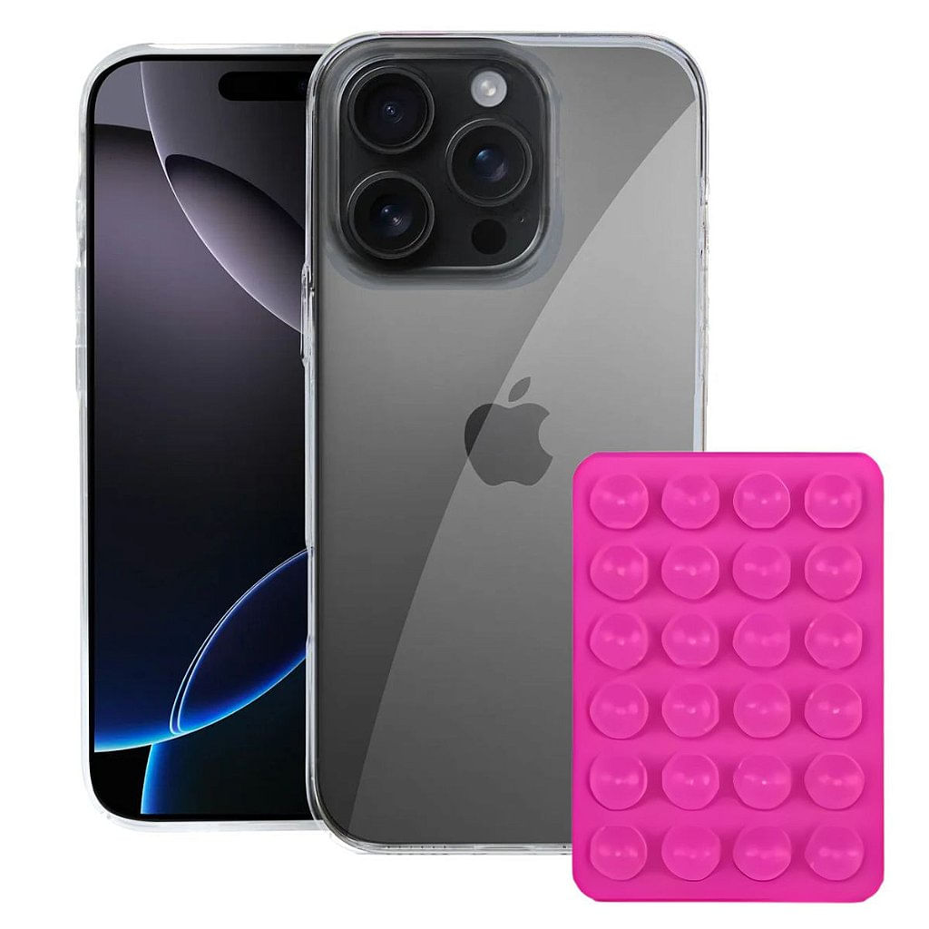 Kit Capa Crystal Slim para Iphone 16 Pro Max +  Ventosa - ROSA - Gshield
