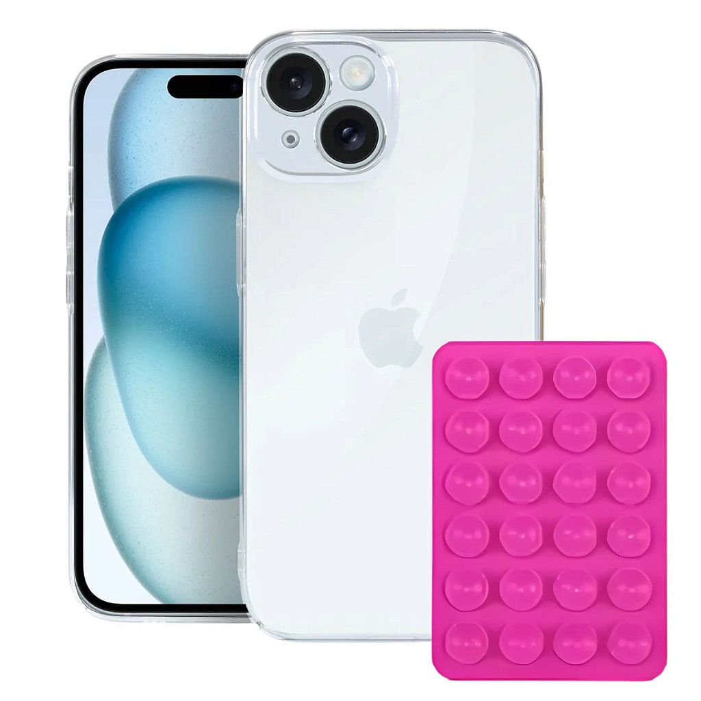 Kit Capa Crystal Slim para Iphone 15 +  Ventosa - ROSA - Gshield
