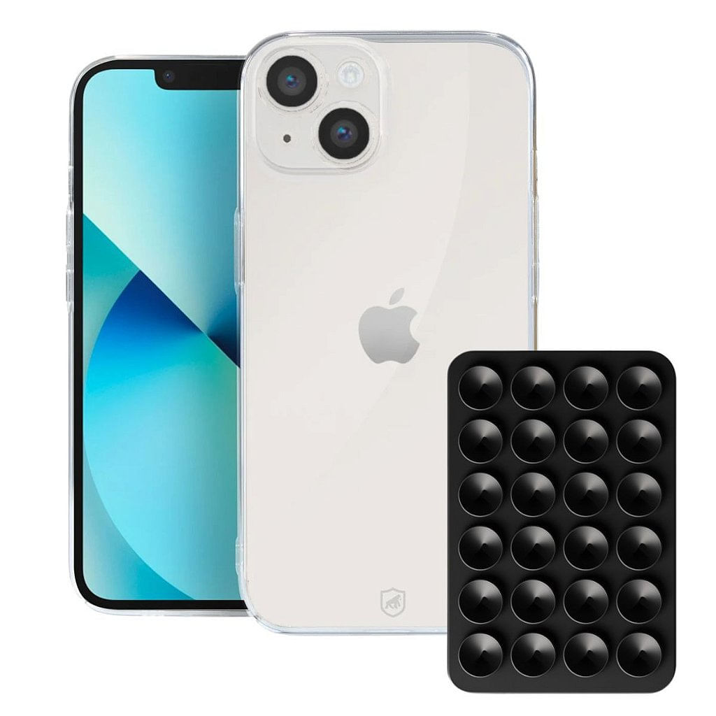Kit Capa Crystal Slim para Iphone 13 +  Ventosa - Preta - Gshield