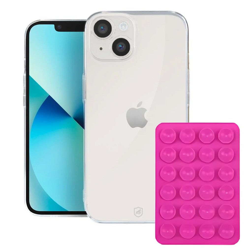 Kit Capa Crystal Slim para Iphone 13 +  Ventosa - ROSA - Gshield