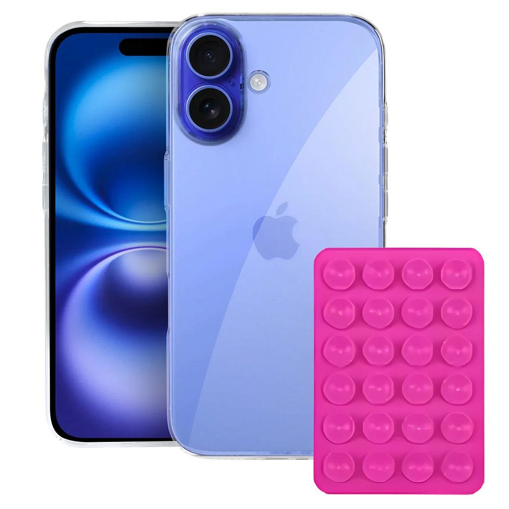 Kit Capa Crystal Slim para Iphone 16 +  Ventosa - ROSA - Gshield