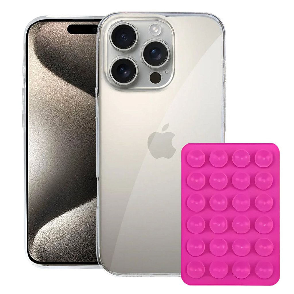 Kit Capa Crystal Slim para Iphone 15 Pro +  Ventosa - ROSA - Gshield