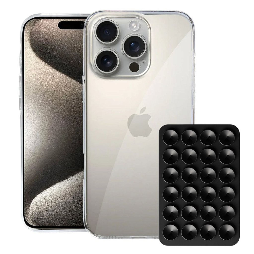 Kit Capa Crystal Slim para Iphone 15 Pro +  Ventosa - Preta - Gshield