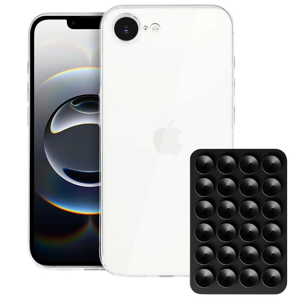 Kit Capa Crystal Slim para Iphone 16E +  Ventosa - Preta - Gshield