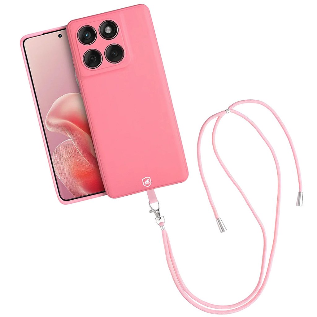 Kit Capa Silicon Veloz para  Motorola Moto Edge 60 Fusion + Cordão Phone Strap Flex - Rosa - Gshield