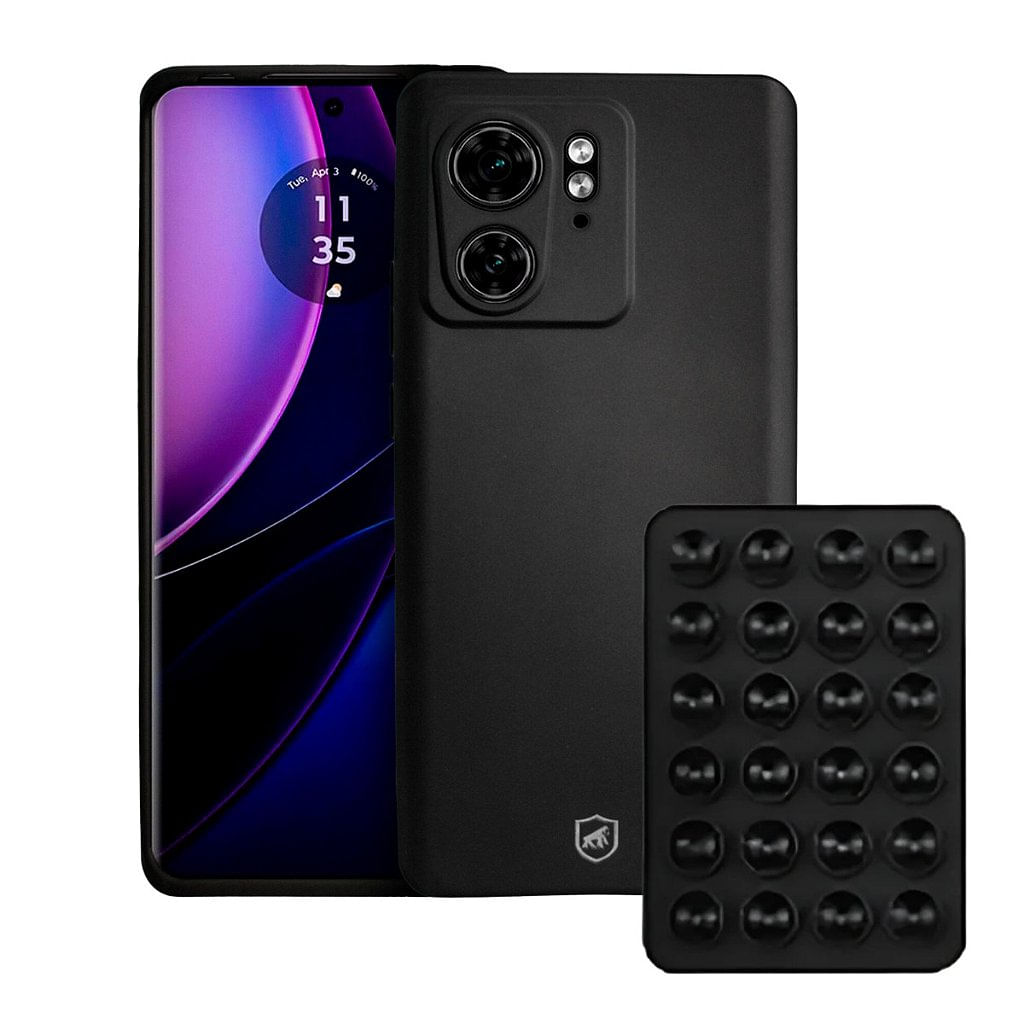 Kit Capa Silicon Veloz para  Motorola Moto Edge 40 +  Ventosa - Preta - Gshield