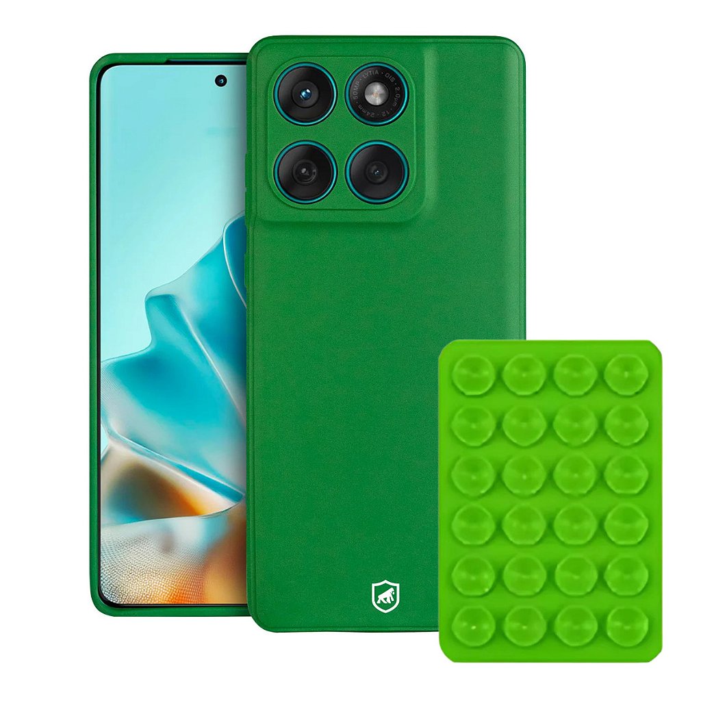 Kit Capa Silicon Veloz para Motorola Moto Edge 60 Fusion +  Ventosa - Verde - Gshield